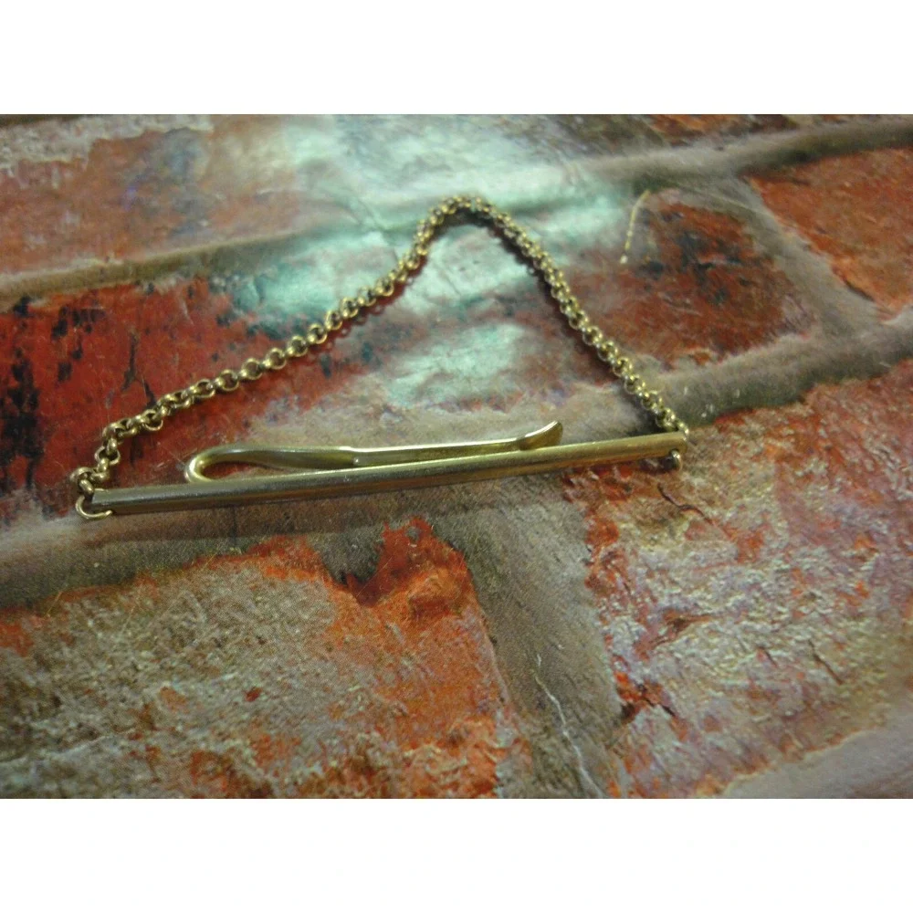 vintage krementz USA goldtone tie clasp tack clip